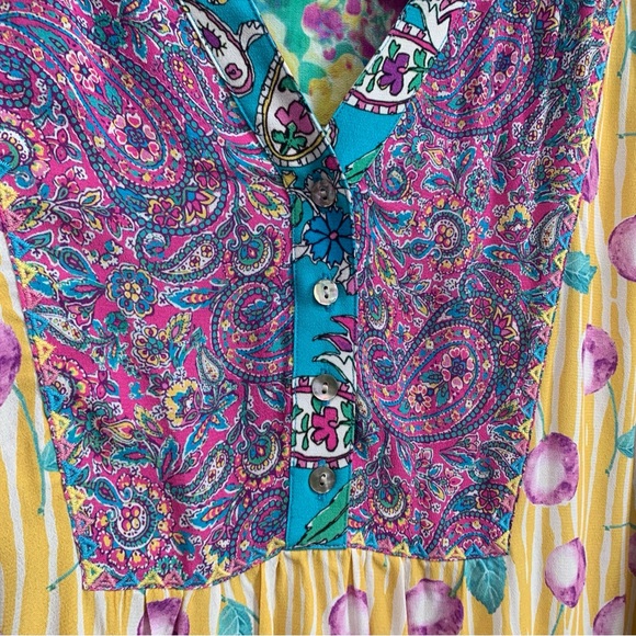 John Mark Womens XL Floral Paisley Patchwork Yellow Teal Boho Tunic Top NWT - Picture 16 of 16